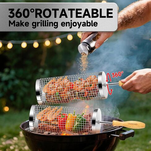 Rolling Grill Baskets,Gifts for Men,Grilling Accessories for Veggies—2 Pack in Kuwait