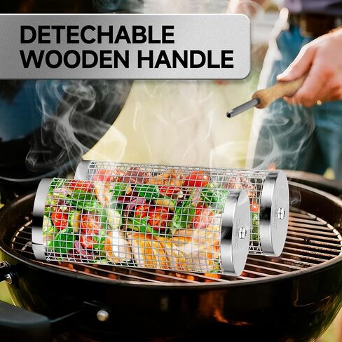 Rolling Grill Baskets,Gifts for Men,Grilling Accessories for Veggies—2 Pack in Kuwait