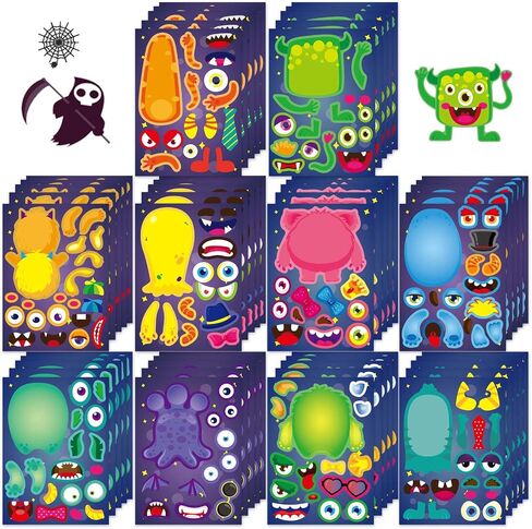 48PCS Halloween Make-a-face Stickers Halloween Characters Stickers for Kids in Kuwait
