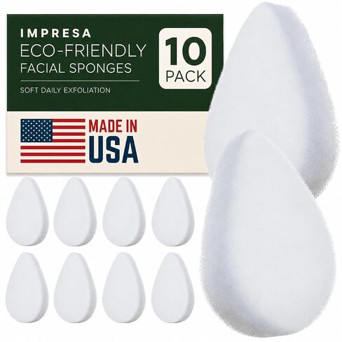 10 Pack Facial Sponge for Daily Cleansing and Gentle Exfoliating - Buff Puff Style Exfoliating Pads for Removing Dead Skin, Dirt and Makeup - Reusable Puf, Made in The USA in Kuwait