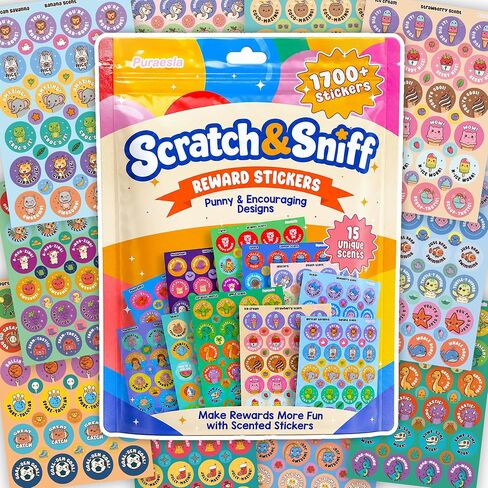 1700 PCS Smelly Scratch and Sniff Stickers by Puraesla - Kids Classroom Rewards with 15 Scents, Fun Scented Stickers for Teachers, Prizes, Motivational Incentive, Back to School Supplies in Saudi Arabia