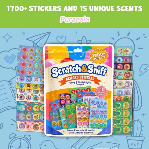 1700 PCS Smelly Scratch and Sniff Stickers by Puraesla - Kids Classroom Rewards with 15 Scents, Fun Scented Stickers for Teachers, Prizes, Motivational Incentive, Back to School Supplies in Saudi Arabia