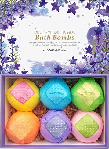 Bath Bombs Gift Set - Ultra Bubble XXL Fizzies (6 x 4.1 oz) with Natural Dead Sea Salt Cocoa and Shea Essential Oils, The Best Birthday Gift Idea for Her/Him, Wife, Girlfriend, Women, Kids in Saudi Arabia