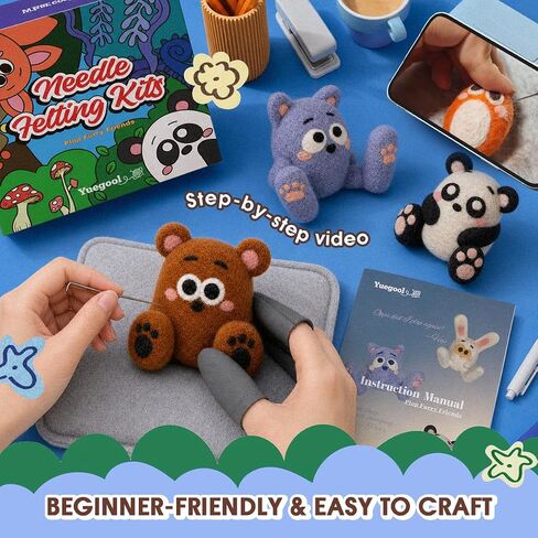 yuegool Needle Felting Kit Beginners, 6 Sets Exclusive Animals Wool Craft in Saudi Arabia