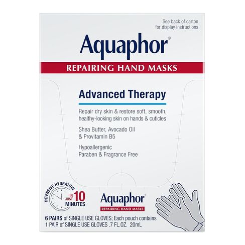 Aquaphor Repairing Hand Masks, Moisturizing Gloves for Dry Hands, Hand Moisturizer for Dry Skin with Avocado Oil and Shea Butter, Pack of 6 in Kuwait