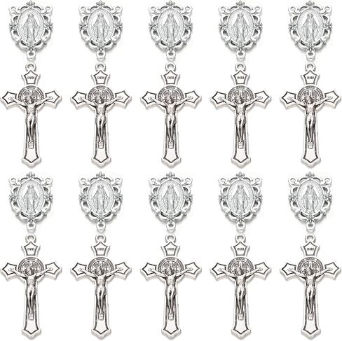20Pcs Religious Rosary Centerpiece Connectors and Crucifix Set, Gold-Tone Medal and Cross Charms, 1.26 inch Medal, 1.97 inch Cross in Saudi Arabia