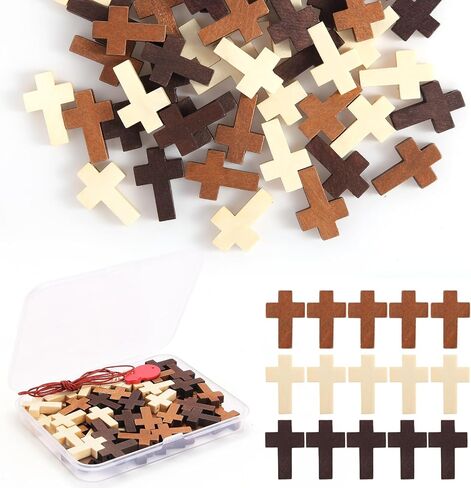 50/120/200 PCS 3 Colors Mini Wooden Prayer Cross Pendants, DIY Craft Charms in Saudi Arabia