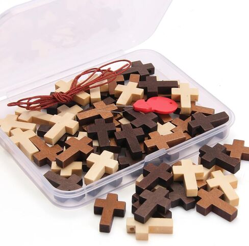 50/120/200 PCS 3 Colors Mini Wooden Prayer Cross Pendants, DIY Craft Charms in Saudi Arabia