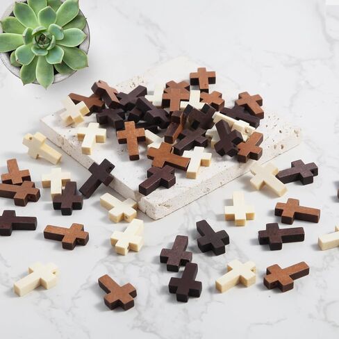 50/120/200 PCS 3 Colors Mini Wooden Prayer Cross Pendants, DIY Craft Charms in Saudi Arabia