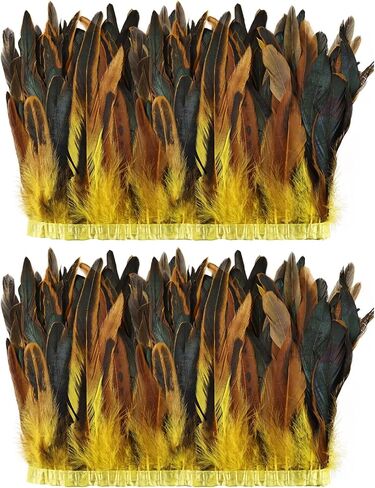 Rooster Feather Trim 8-10 Inch 2 Yards - Natural Feather Fringe for DIY Sewing, Feather Skirt, Shawl, Wings, Wedding & Halloween Costume Decor (Black, 8-10in Trim-1pcs) in Saudi Arabia