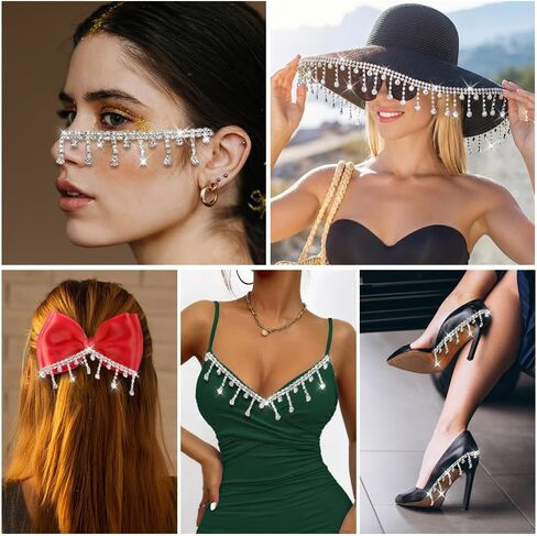 Rhinestone Fringe Trim, Silver Crystal Beaded Diamond Tassel Fringe Ribbon, Rhinestone Chain for Clothing DIY Crafts Wedding Dress Jewelry Accessories Decoration in Saudi Arabia