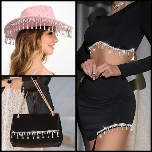 Rhinestone Fringe Trim, Silver Crystal Beaded Diamond Tassel Fringe Ribbon, Rhinestone Chain for Clothing DIY Crafts Wedding Dress Jewelry Accessories Decoration in Saudi Arabia