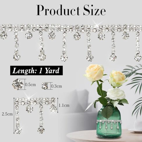 Rhinestone Fringe Trim, Silver Crystal Beaded Diamond Tassel Fringe Ribbon, Rhinestone Chain for Clothing DIY Crafts Wedding Dress Jewelry Accessories Decoration in Saudi Arabia
