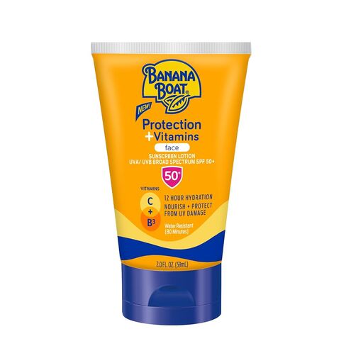 Banana Boat Protection + Vitamins Sunscreen for Face SPF 50 | Travel Size Sunscreen with Vitamin C & Niacinamide for Face | Banana Boat Fragrance-Free Face Sunscreen with Niacinamide, 2 oz. in Kuwait