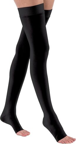 JOBST Relief Thigh High 30-40 mmHg Compression Stockings with Silicone Band, Open Toe, Black, X-Large Petite in Saudi Arabia