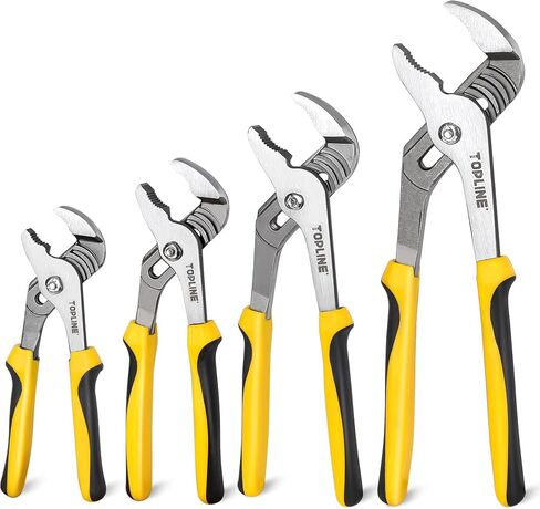 TOPLINE 4-piece Groove Joint Pliers Set with Bi-Material Handles, Tongue and Groove Pliers Set Included 12-in, 10-in, 8-in and 6-in, Perfect for Plumbing Repair and Basic Home Maintenance in Kuwait