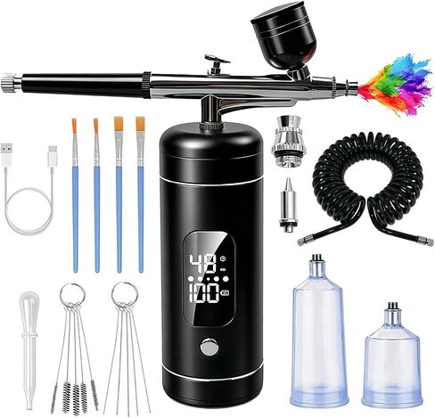 Cordless Airbrush Kit with Compressor, 48 PSI High Pressure, 3-Speed in Kuwait