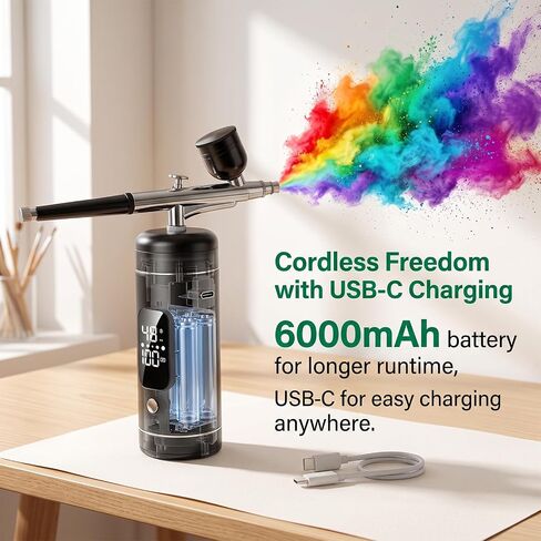 Cordless Airbrush Kit with Compressor, 48 PSI High Pressure, 3-Speed in Kuwait