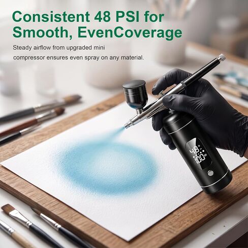 Cordless Airbrush Kit with Compressor, 48 PSI High Pressure, 3-Speed in Kuwait