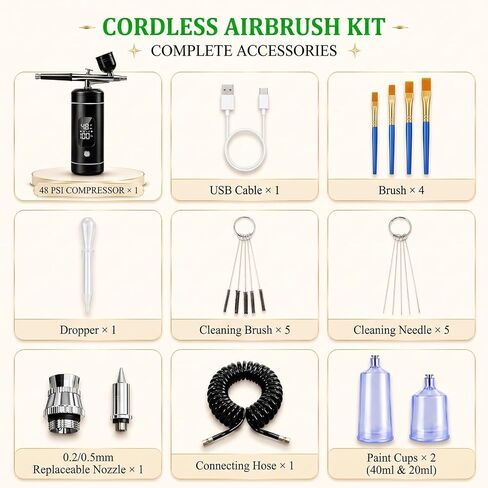 Cordless Airbrush Kit with Compressor, 48 PSI High Pressure, 3-Speed in Kuwait