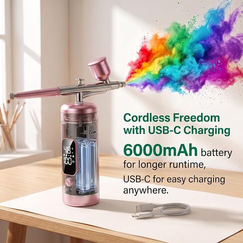 Cordless Airbrush Kit with Compressor, 48 PSI High Pressure, 3-Speed in Kuwait