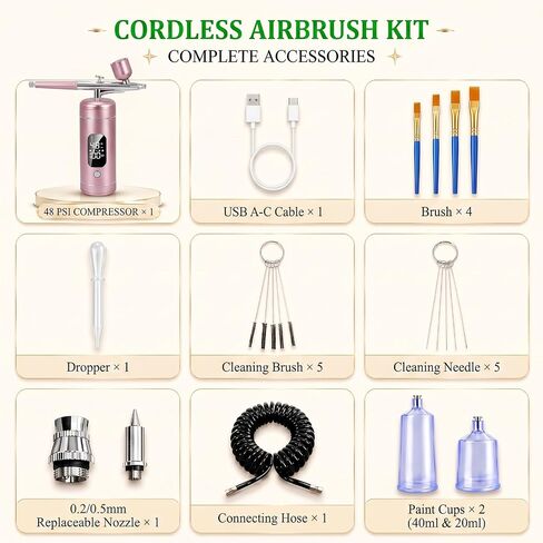 Cordless Airbrush Kit with Compressor, 48 PSI High Pressure, 3-Speed in Kuwait