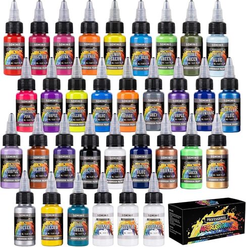 Somime 30 Colors Acrylic Airbrush Paint Set with 2 Thinners and 1 Cleaner in Saudi Arabia