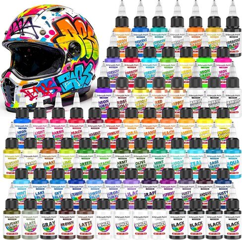 Airbrush Paint - 54 Colors with 2 Airbrush Thinners, Ready to Spray Air Brush Painting Set, Water Based Acrylic Paint for Model, Car, Metal, Fabric, Artists Beginners 4 Types of Colors in Kuwait