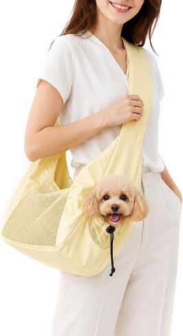 Dog Sling Carrier for Small Dogs & Cats Up to 15lbs, Hands Free Pet Carrier with Bottom Support and Large Pocket, Soft Breathable Mesh Cat Carrier Bag for Travel Hiking Walking (Grey) in Kuwait