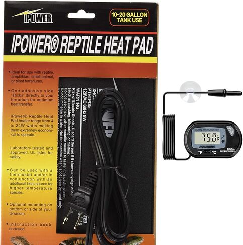 iPower 6 by 8-Inch 8W Reptile Heat Mat, LCD Digital Aquarium Thermometer, Under Tank Warmer Terrarium Heat Pad for Turtles Lizards Frogs and Other Small Animals, Multi Sizes in Kuwait
