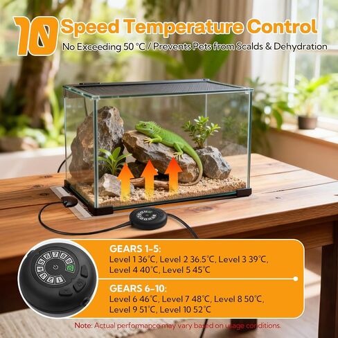 Reptile Heating Pad with Thermostat, 10-Level Adjustable Under Tank Heater, 6x11 Inch Graphene Heat Mat for Turtles Frogs Snakes Lizards Geckos Hermit Crabs Spiders, Safe & Even Warming in Kuwait