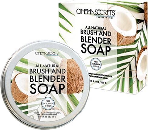 Cinema Secrets All Natural Vegan Brush & Blender Sponge Soap, Coconut Oil Based, Scrubber Included. in Saudi Arabia