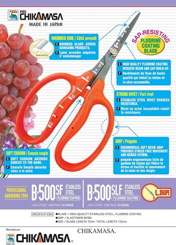 CHIKAMASA B-500SF Stainless Steel Fluorine Treated Grape Care Shears in Kuwait