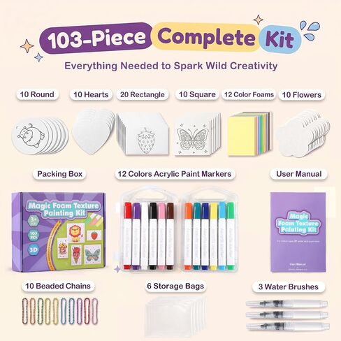 TMOL 103 Pcs Magic Foam Texture Painting Kit, Mess Free Craft Kits for Kids in Saudi Arabia
