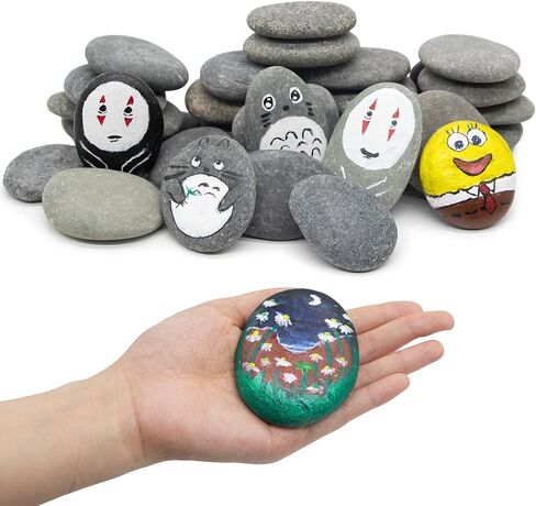 Markdang 40 Pcs Large Rocks for Painting 25pcs 2-3" & 15pcs 3-4" River Rocks for Painting Natural Flat & Smooth Rocks for Painting for Kids & Adult Craft Gift in Kuwait