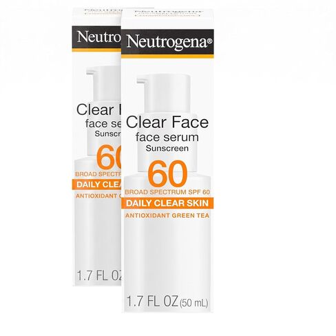 Neutrogena Clear Face Serum Sunscreen with Green Tea, Broad Spectrum SPF 60+, Non-Comedogenic Face Sunscreen for Lightweight UVA/UVB Protection, Oxybenzone- & Fragrance-Free, 1.7 fl. Oz in Saudi Arabia
