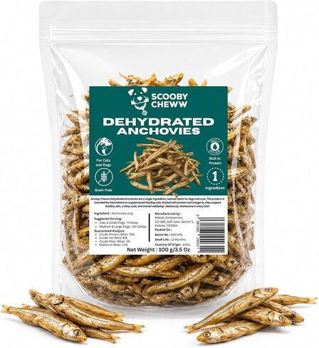 3.5oz Dehydrated Anchovies Fish Sprats for Dogs, 100% Natural Single-Ingredient Fish Treat, High-Protein, Grain-Free Dog Treat Dry Fish Healthy Crunchy Pet Treats 100g in Saudi Arabia