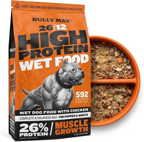 Bully Max Wet Dog Food for Adults & Puppies - Dehydrated High Protein Instant Fresh Soft Dog Food with Chicken - Healthy Muscle Growth for Small & Large Breeds - 2 Dry Pounds (Makes 5.5 lbs. Wet Food) in Saudi Arabia