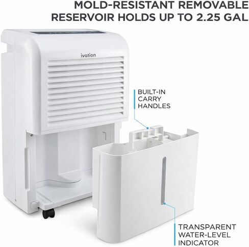 Ivation 4,500 Sq Ft Smart Wi-Fi Energy Star Dehumidifier with App, Continuous Drain Hose Connector, Programmable Humidity, 2.25 Gal Reservoir for Medium and Large Rooms (4,500 Sq Ft) in Saudi Arabia