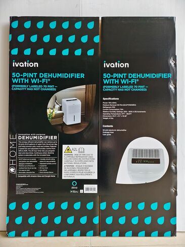 Ivation 4,500 Sq Ft Smart Wi-Fi Energy Star Dehumidifier with App, Continuous Drain Hose Connector, Programmable Humidity, 2.25 Gal Reservoir for Medium and Large Rooms (4,500 Sq Ft) in Saudi Arabia