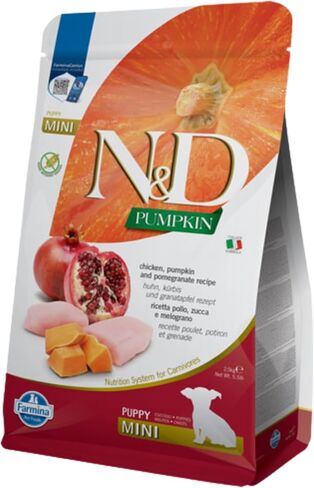 Pumpkin Chicken & Pomegranate Grain Free Mini Breed Dry Puppy Food by Farmina in Kuwait