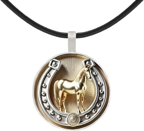 Intricate Highly Detailed Small Horse Printed Pendant Black Leather Cord Necklace, Length Choices, Gift for Her or Him in Saudi Arabia