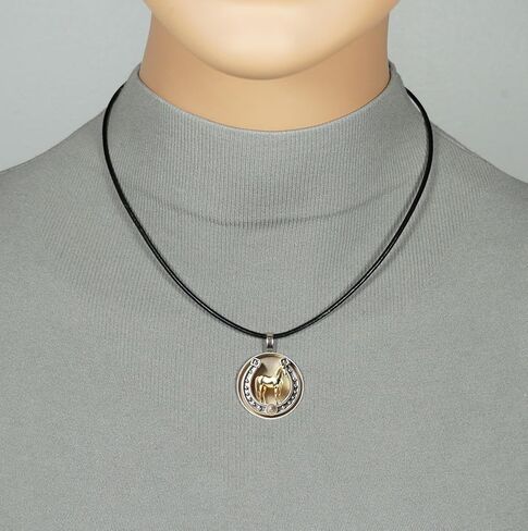 Intricate Highly Detailed Small Horse Printed Pendant Black Leather Cord Necklace, Length Choices, Gift for Her or Him in Saudi Arabia