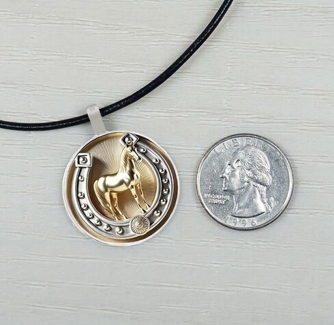 Intricate Highly Detailed Small Horse Printed Pendant Black Leather Cord Necklace, Length Choices, Gift for Her or Him in Saudi Arabia