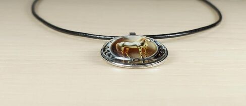 Intricate Highly Detailed Small Horse Printed Pendant Black Leather Cord Necklace, Length Choices, Gift for Her or Him in Saudi Arabia