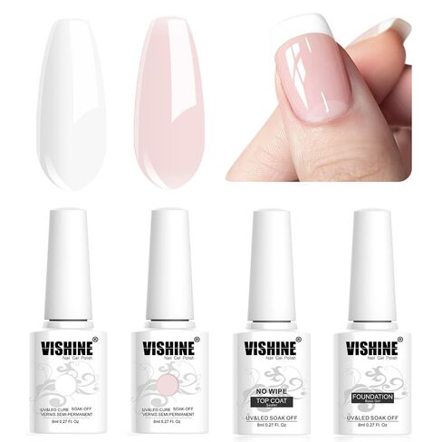 Vishine 4 قطع جيلي نيود وردي حليبي أبيض وردي جل مجموعة طلاء أظافر شير شفاف كريستال شفاف فرنسي مانيكير جل طلاء أظافر عدة 8 مل in Kuwait