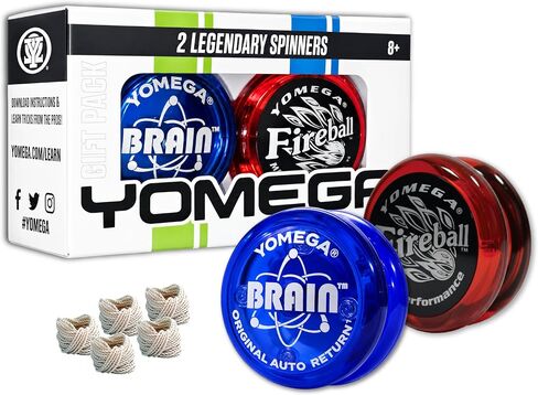 Yomega 2 Legendary Spinners The Original Yoyo with A Brain and Fireball Transaxle Yo-Yo for All Level String Trick Play + 5 Extra Strings (Fireball Red/Black-Brain Blue) in Saudi Arabia
