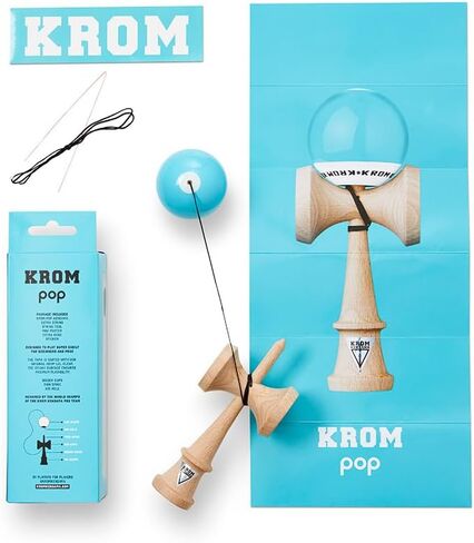 KROM - Kendama Toy POP LOL Sky Blue - High Wood Quality - Extra Strong - for Beginner and Pro - Gift Pack : Extra String + Stickers in Saudi Arabia