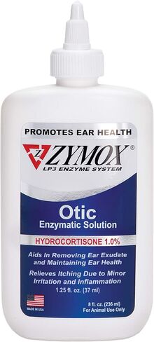 Zymox Otic Enzymatic Solution for Dogs and Cats to Soothe Ear Infections with 1% Hydrocortisone for Itch Relief, 8oz in Saudi Arabia