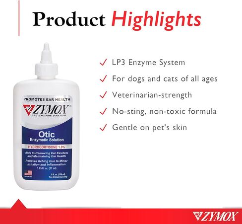 Zymox Otic Enzymatic Solution for Dogs and Cats to Soothe Ear Infections with 1% Hydrocortisone for Itch Relief, 8oz in Saudi Arabia